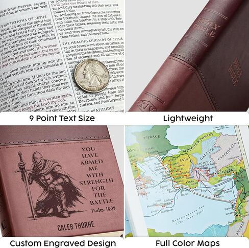 شخصية KJV الكتاب المقدس للرجال تصميم فارس منقوش، نسخة الملك جيمس رسالة حمراء، طباعة قياسية، اسم مخصص الآية الكتابية، هدية تأكيد المعمودية التخرج المسيحي، خط رفيع ذو قيمة بنية in Kuwait