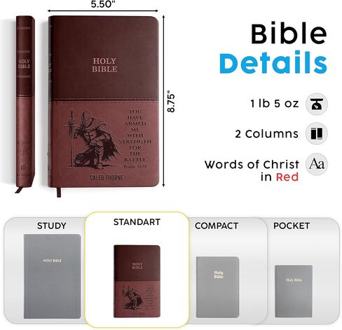 شخصية KJV الكتاب المقدس للرجال تصميم فارس منقوش، نسخة الملك جيمس رسالة حمراء، طباعة قياسية، اسم مخصص الآية الكتابية، هدية تأكيد المعمودية التخرج المسيحي، خط رفيع ذو قيمة بنية in Kuwait