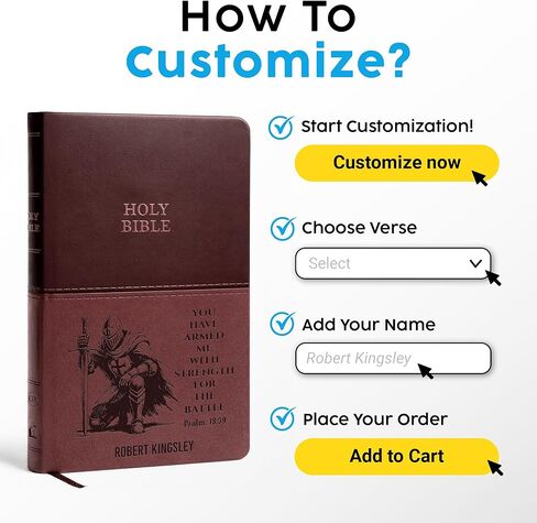 شخصية KJV الكتاب المقدس للرجال تصميم فارس منقوش، نسخة الملك جيمس رسالة حمراء، طباعة قياسية، اسم مخصص الآية الكتابية، هدية تأكيد المعمودية التخرج المسيحي، خط رفيع ذو قيمة بنية in Kuwait
