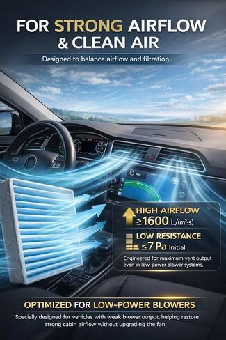 CF11966 Cabin Air Filter for Smooth Airflow & H11-Grade Filtration, Fit for Chevy Silverado 2019-2025, Sierra 2019-2025, Equinox 2018-2025, Malibu Blazer Terrain - Skyblue Composite Media in Kuwait