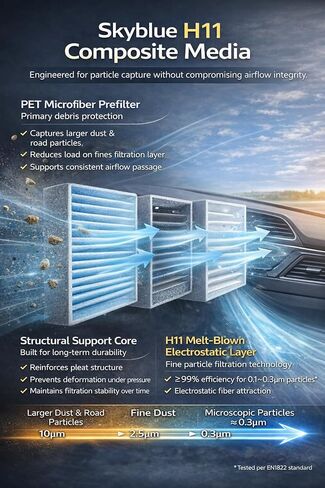 CF11966 Cabin Air Filter for Smooth Airflow & H11-Grade Filtration, Fit for Chevy Silverado 2019-2025, Sierra 2019-2025, Equinox 2018-2025, Malibu Blazer Terrain - Skyblue Composite Media in Kuwait