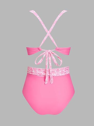 CUPSHE طقم البكيني النسائي ارتفاع الخصر البطن التحكم ثوب السباحة تقاطعات الظهر الذاتي التعادل التغطية الكاملة ملابس السباحة Ruched in Kuwait