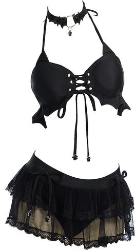 MEOWCOS Goth Bikini Swimsuit Cute Gothic Swimsuit Bathing Suit with Little Cat Design in Saudi Arabia