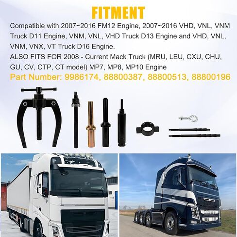 مجموعة أدوات تثبيت أنبوب فوهة الحاقن - مزيل الأكمام الحاقن PSLER / المثبت مناسب لمحرك Mack Truck MP7 MP8 MP10 والمحرك D11 D12 D13، استبدال لـ 9986174 88800387 88800196 in Saudi Arabia