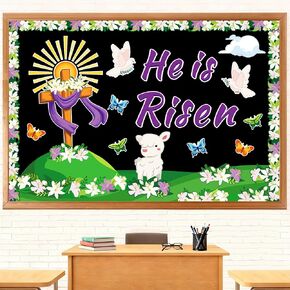 ديكورات لوحة إعلانات عيد الفصح، 59 قطعة من مجموعات لوحات الإعلانات المسيحية، زخارف لوحة الإعلانات التي تم رفعها، فراشات متقاطعة زخارف دينية لعيد الفصح لديكور كنيسة مدرسة الأحد in Kuwait