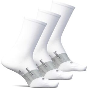 FeeturesElite Ultra Light Cushion Mini Crew Sock - Sport Sock with Targeted Compression - White, Large (3 Pair) in Saudi Arabia