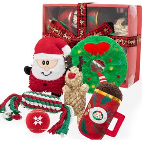 Christmas Dog Toys, Dog Squeaky Toys & Dog Rope Toys & Dog Tennis Toy Ball, Soft Plush Christmas Dog Toys & Rubber Dog Toys for Small, Medium, Large Dogs in Kuwait