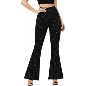 ELASAD طماق متوهجة سباركلي للنساء، سراويل لامعة لامعة ذات جرس سفلي لنوادي الحفلات in Kuwait