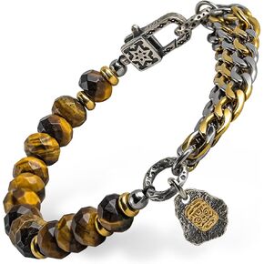 GUXI-Hunt Glory Natural Tiger Eye Bracelet Men Genuine Premium Gemstone Beads Pure Handmade Protection Bracelet 925 Sterling Silver Pendant Stress Relief Gifts Best Friend Bracelets in Kuwait