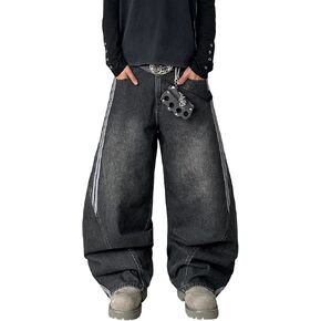 Men's Wide Leg Jeans Irregular Sutures Baggy Pants Loose Fit Skater Jeans Trousers with Pockets in Kuwait