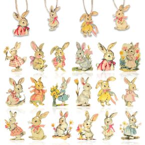 Vintage Easter Decoration Wooden Hanging Ornaments - 36Pcs Vintage Style Rabbits Bunny Wood Cutouts Rustic Farmhouse Spring Tree Decor Home Easter Party Supplies in Saudi Arabia