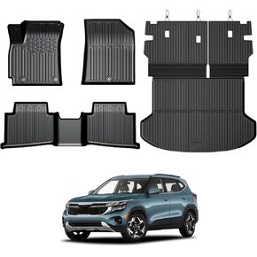 Floor Mats for Kia Seltos 2024-2026, All Weather Floor Mats Trunk Cargo Liner with Backrest Protectors Accessories, Full Coverage Set (Not fit Subwoofer) in Kuwait