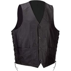 Men's Classic 4 Snap Concealed Gun Sleeveless Leather Vest Button With Side Laces Motorcycle Biker Jacket in Kuwait