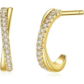 أقراط هوجي هوب خفيفة الوزن للنساء: مطلية بالذهب عيار 14 قيراط | روز جولد | حلق من الفضة الإسترليني عيار 925 لا يسبب الحساسية ومكعب زركونيا in Kuwait