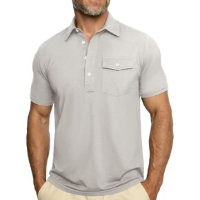 JEMLDL Mens Polo Shirt with Pocket Quick Dry Breathable Performance Golf Shirts Stretch Slim Fit 4 Button Placket Tops in Kuwait