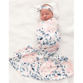 giggle angel Baby Receiving Blanket Swaddle Blanket Infant Wrap Pink Floral Pattern with Matching Bowtie (White) in Saudi Arabia
