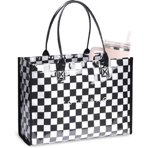 Large PVC Tote Bag for Women, Kraft Paper Handbag Beach Tote with Letter Print, Top Handle Purse for Work Travel Shopping in Kuwait