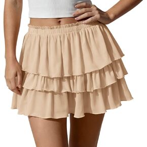Yousify Womens Flowy Mini Skirts Skorts Boho Ruffle Tiered Short Skirts High Waisted Layered Beach Tennis Casual Shorts in Saudi Arabia