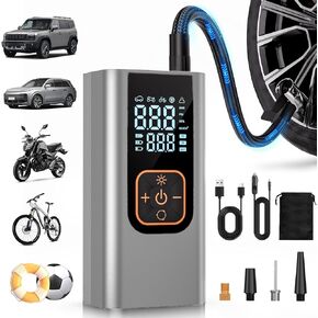 منفاخ إطارات محمول بقوة 180 رطل لكل بوصة مربعة، مضخة هواء أسرع 6 مرات لإطارات السيارات مع مقياس ضغط رقمي، محول تيار مستمر 12 فولت، ضوء LED، منفاخ إطارات محمول للسيارة والدراجات النارية والدراجة، فضي in Kuwait