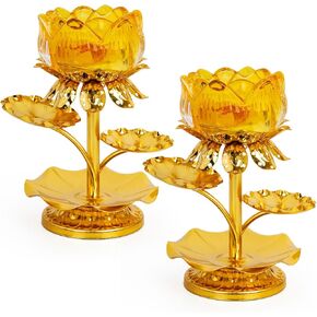 قطعتان من حامل شموع اللوتس، شمعدان ذهبي للطاولة المركزية لتزيين حفلات الزفاف، مصابيح زيت ديا هندية لسمن ديوالي بوجا، ديكور منزلي لمعبد بوذا in Kuwait