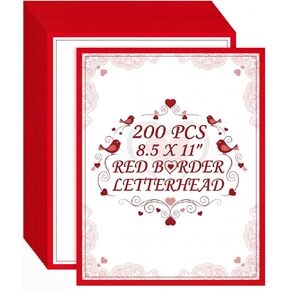 Glenmal 200 Pcs Christmas Stationery Printer Paper 8.5 x 11'' Red Border Letterhead Bulk Letter Size Holiday Writing Paper Letterhead for Xmas New Year Greeting Cards Invitations Business Printing in Saudi Arabia