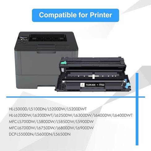 استبدال وحدة الطبل DR820 المتوافقة مع TRUE IMAGE لطابعة Brother DR820 DR-820 DR 820 لـ HL-L6200DW MFC-L5700DW MFC-L5800DW MFC-L5900DW MFC-L6700DW (أسطوانة سوداء، وليس خرطوشة حبر) in Kuwait