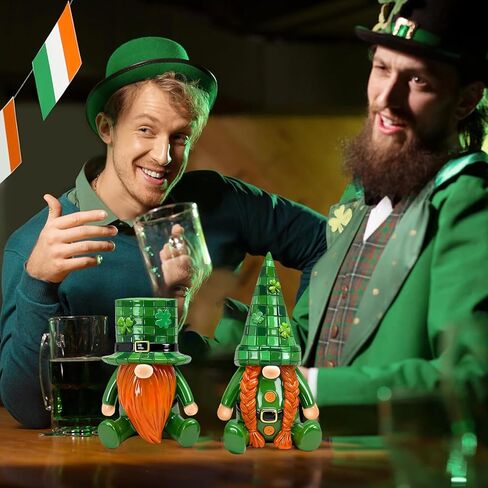 St. Patrick's Day Decor 2Pcs Irish Gnomes Figurines - Resin Green Grid Hats Small Lucky Shamrock Saint Leprechaun for Home Office Table Decoration in Saudi Arabia