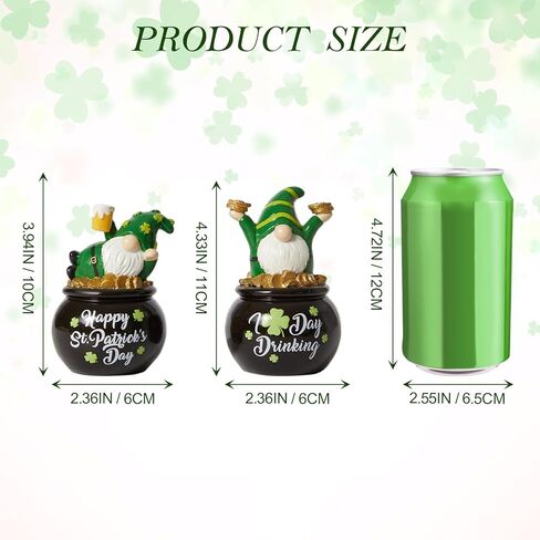 WDS WONDROUS St Patrick's Day Decorations Leprechaun Gnome Figurines 2Pcs, Lucky Pot of Gold Green Resin Small Coffee Gnomes Statue Decor for St. Patrick's Day Decor Home Party Gift in Saudi Arabia