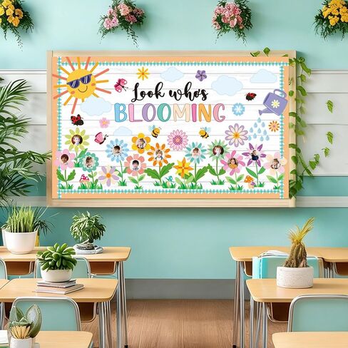 Spring Bulletin Board Decorations Set Classroom Decoration Look Who’s Blooming Spring Bloom Flower Growth Mindset Photo Posting Craft Cutout for School Offices Classroom Back to School Party Supplies in Saudi Arabia