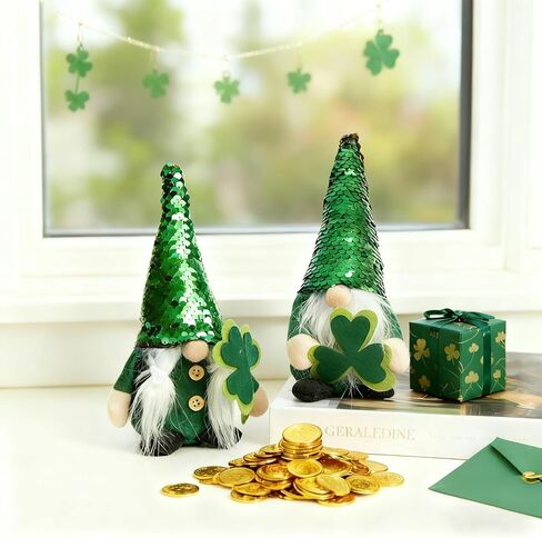 WDS WONDROUS St Patrick's Day Decorations Leprechaun Gnome Figurines 2Pcs, Lucky Pot of Gold Green Resin Small Coffee Gnomes Statue Decor for St. Patrick's Day Decor Home Party Gift in Saudi Arabia