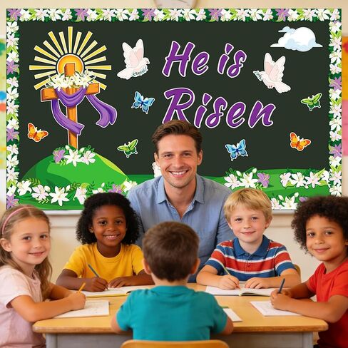 ديكورات لوحة إعلانات عيد الفصح، 59 قطعة من مجموعات لوحات الإعلانات المسيحية، زخارف لوحة الإعلانات التي تم رفعها، فراشات متقاطعة زخارف دينية لعيد الفصح لديكور كنيسة مدرسة الأحد in Kuwait