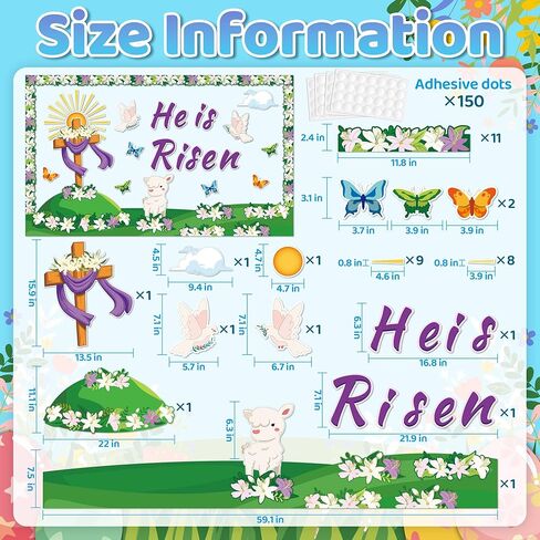 ديكورات لوحة إعلانات عيد الفصح، 59 قطعة من مجموعات لوحات الإعلانات المسيحية، زخارف لوحة الإعلانات التي تم رفعها، فراشات متقاطعة زخارف دينية لعيد الفصح لديكور كنيسة مدرسة الأحد in Kuwait