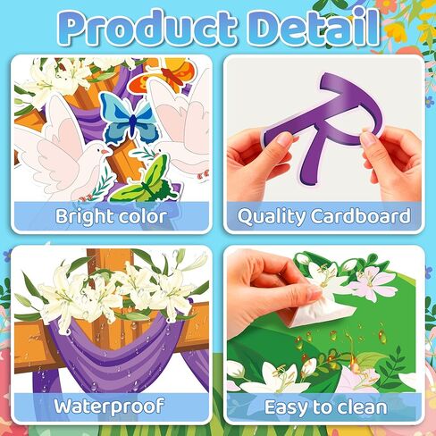 ديكورات لوحة إعلانات عيد الفصح، 59 قطعة من مجموعات لوحات الإعلانات المسيحية، زخارف لوحة الإعلانات التي تم رفعها، فراشات متقاطعة زخارف دينية لعيد الفصح لديكور كنيسة مدرسة الأحد in Kuwait