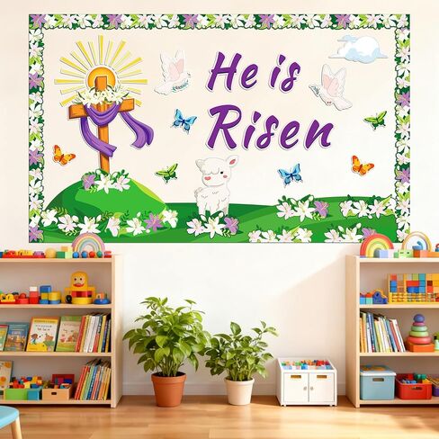 ديكورات لوحة إعلانات عيد الفصح، 59 قطعة من مجموعات لوحات الإعلانات المسيحية، زخارف لوحة الإعلانات التي تم رفعها، فراشات متقاطعة زخارف دينية لعيد الفصح لديكور كنيسة مدرسة الأحد in Kuwait