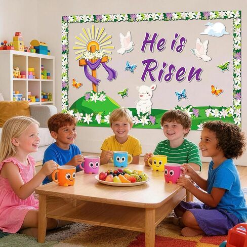 ديكورات لوحة إعلانات عيد الفصح، 59 قطعة من مجموعات لوحات الإعلانات المسيحية، زخارف لوحة الإعلانات التي تم رفعها، فراشات متقاطعة زخارف دينية لعيد الفصح لديكور كنيسة مدرسة الأحد in Kuwait