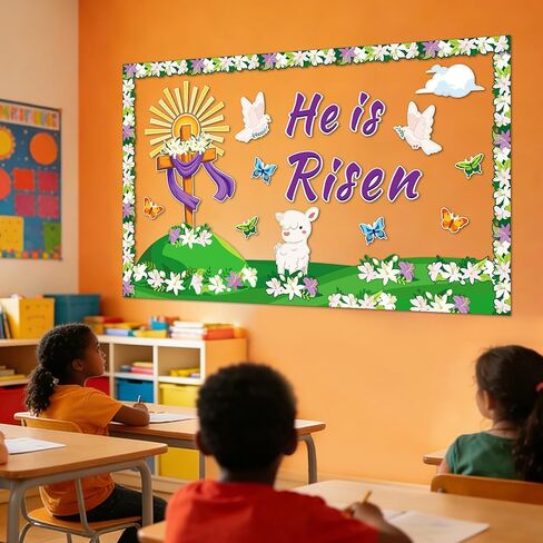 ديكورات لوحة إعلانات عيد الفصح، 59 قطعة من مجموعات لوحات الإعلانات المسيحية، زخارف لوحة الإعلانات التي تم رفعها، فراشات متقاطعة زخارف دينية لعيد الفصح لديكور كنيسة مدرسة الأحد in Kuwait