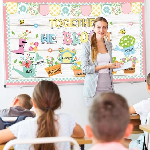 لوحة إعلانات الربيع الديكور زهرة معًا نحن نزهر ديكورات الفصول الدراسية الإيجابية لوحة إعلانات الأزهار الملونة قطع النحل البرية لحضانة السبورة نافذة جدار الباب ديكور المنزل والمكتب in Saudi Arabia
