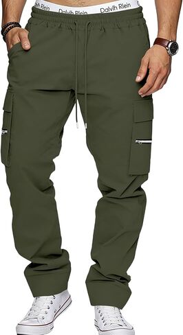 Men's Relaxed Fit Cargo Pants Straight Leg Casual Work Sweatpants with Pockets for Hiking Fishing Construction in Kuwait