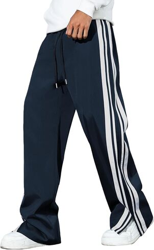 ZAFUL Mens Baggy Track Pants Parachute Color Block Side Stripes Slit Y2k Wide Leg Drawstring Pockets Casual Trousers in Saudi Arabia