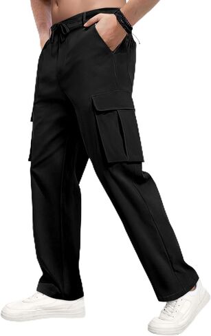 Mens Cargo Pants Straight Leg Sweatpants with Drawstring Waist Casual Workout Hiking Jogger Pants with Pockets in Saudi Arabia