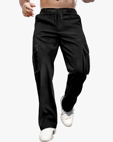 Mens Cargo Pants Straight Leg Sweatpants with Drawstring Waist Casual Workout Hiking Jogger Pants with Pockets in Saudi Arabia