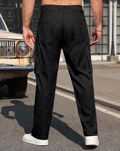 Mens Cargo Pants Straight Leg Sweatpants with Drawstring Waist Casual Workout Hiking Jogger Pants with Pockets in Saudi Arabia