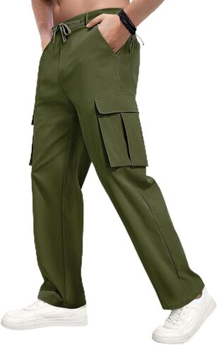 Mens Cargo Pants Straight Leg Sweatpants with Drawstring Waist Casual Workout Hiking Jogger Pants with Pockets in Saudi Arabia