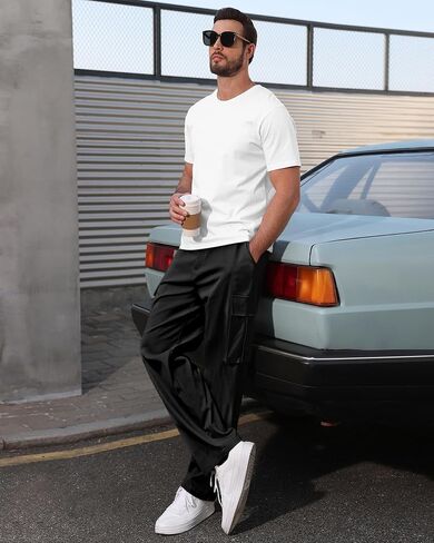 Mens Cargo Pants Straight Leg Sweatpants with Drawstring Waist Casual Workout Hiking Jogger Pants with Pockets in Saudi Arabia