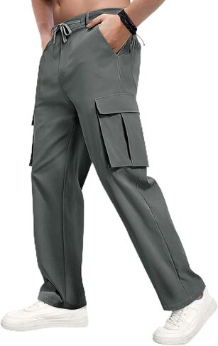 Mens Cargo Pants Straight Leg Sweatpants with Drawstring Waist Casual Workout Hiking Jogger Pants with Pockets in Saudi Arabia