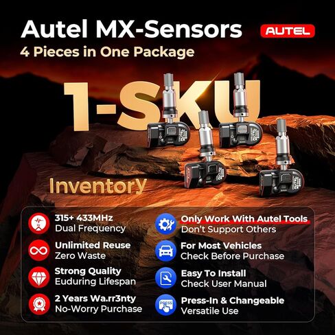 مستشعر Autel TPMS، مستشعر MX 2 في 1 (315 ميجا هرتز + 433 ميجا هرتز) لـ 99% من السيارات، برمجة لاسلكية قابلة للاستنساخ بنسبة 100%، مثل مستشعرات OE، عمر بطارية 6 سنوات (صمام معدني مضغوط، 8 قطع) in Kuwait