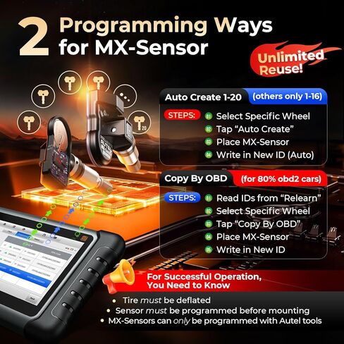 مستشعر Autel TPMS، مستشعر MX 2 في 1 (315 ميجا هرتز + 433 ميجا هرتز) لـ 99% من السيارات، برمجة لاسلكية قابلة للاستنساخ بنسبة 100%، مثل مستشعرات OE، عمر بطارية 6 سنوات (صمام معدني مضغوط، 8 قطع) in Kuwait