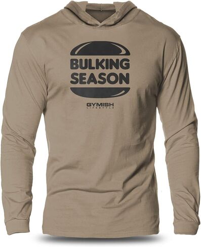 Gymish Lifestyle Hard Weightlifting Hooded T-shirt Bulking Season Inspirational Long Sleeve Shirt in Saudi Arabia