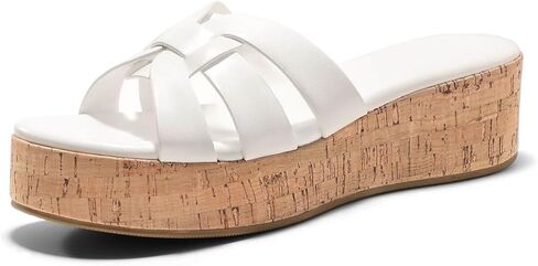 Coutgo Women's Platform Sandals Open Toe Slip On Low Wedge Slides Cork Heeled Beach Vacation Shoes in Saudi Arabia