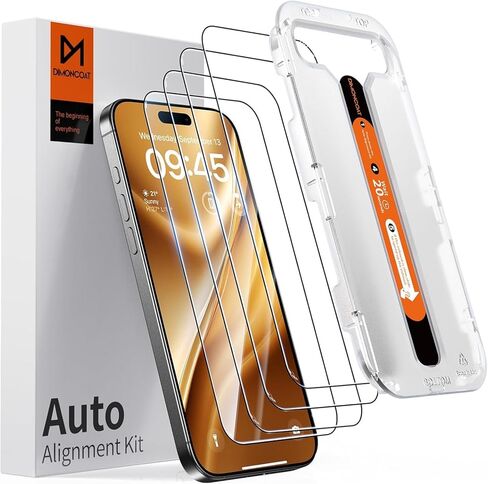 DIMONCOAT 4-PACK for iPhone 15 Pro Max Screen Protector [10X Military Protection][Easy Installation Frame] Compatible iPhone 15 Pro Max 6.7'' HD Diamonds Hard Tempered Glass Case Friendly[Bubble Free] in Kuwait